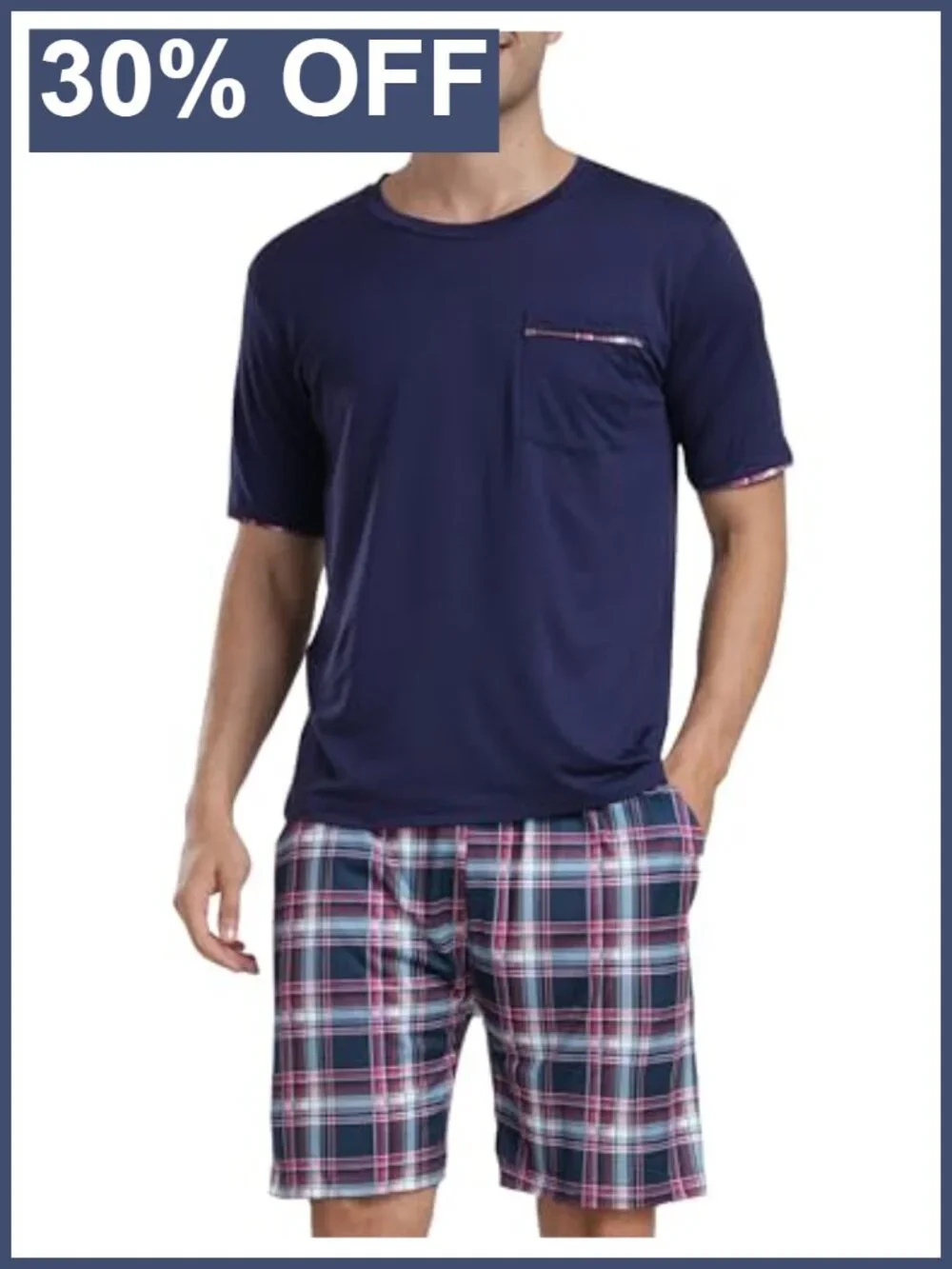 Men's Pajama Set Short Sleeve Shirt & Shorts Lightweight Soft Lounge Sleepwear
